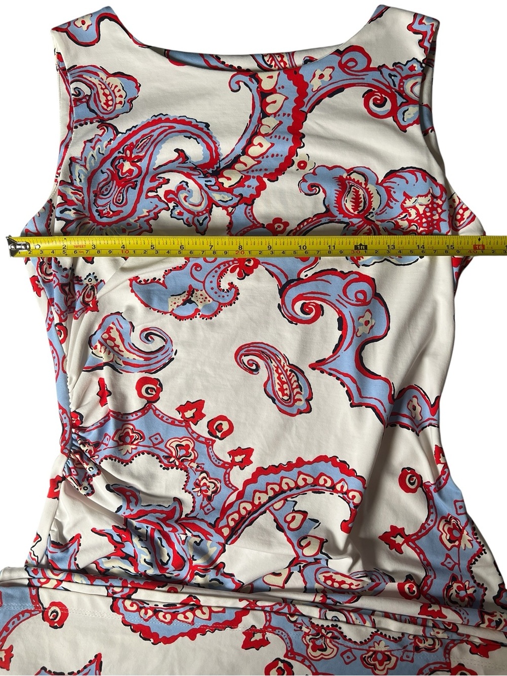 J. McLaughlin women's Ruched white red blue Paisley Dress Size Small - Picture 7 of 8